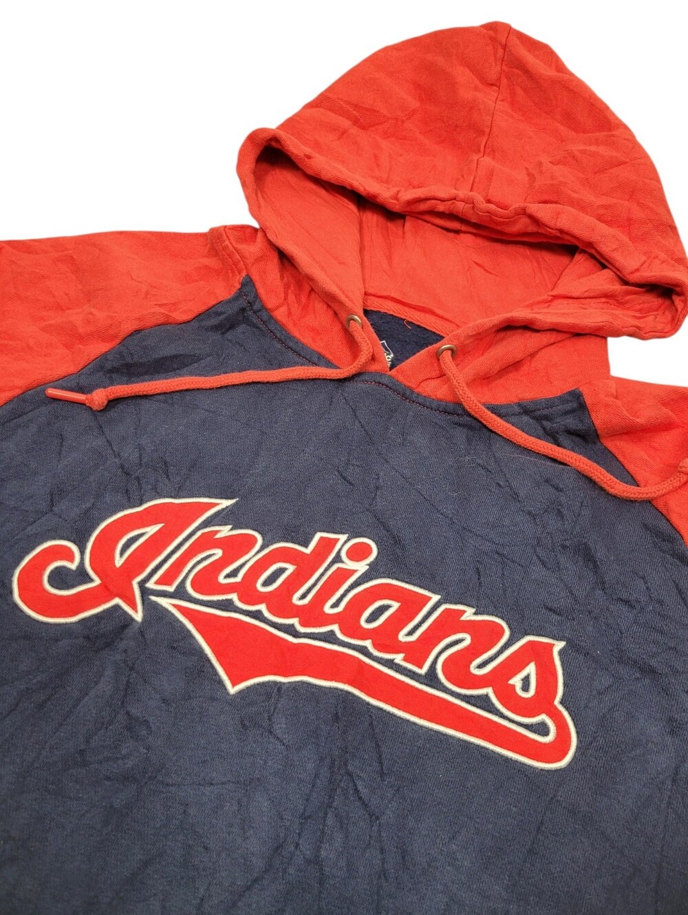 MLB Cleveland Indians Navy Blue & Red Hoodie Sweatshirt Top Size: Large